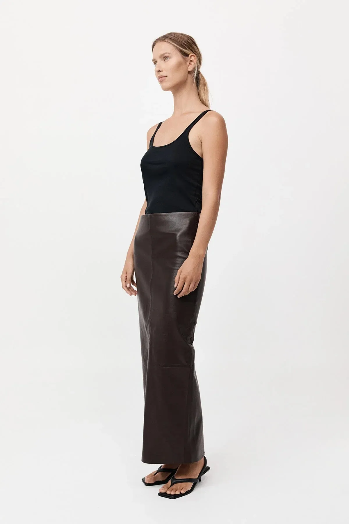 St. Agni Chocolate Leather Column Skirt