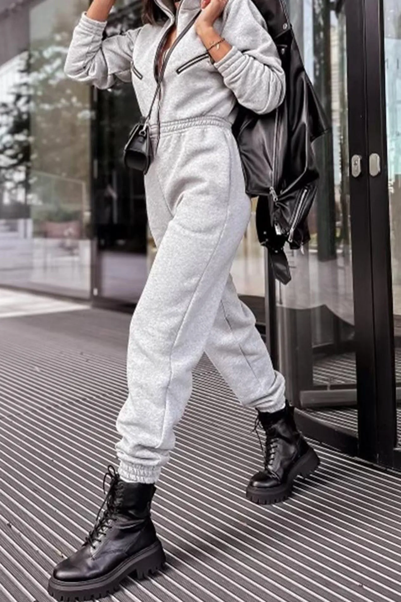 Stand Neck Zipper High Waist Jumpsuits