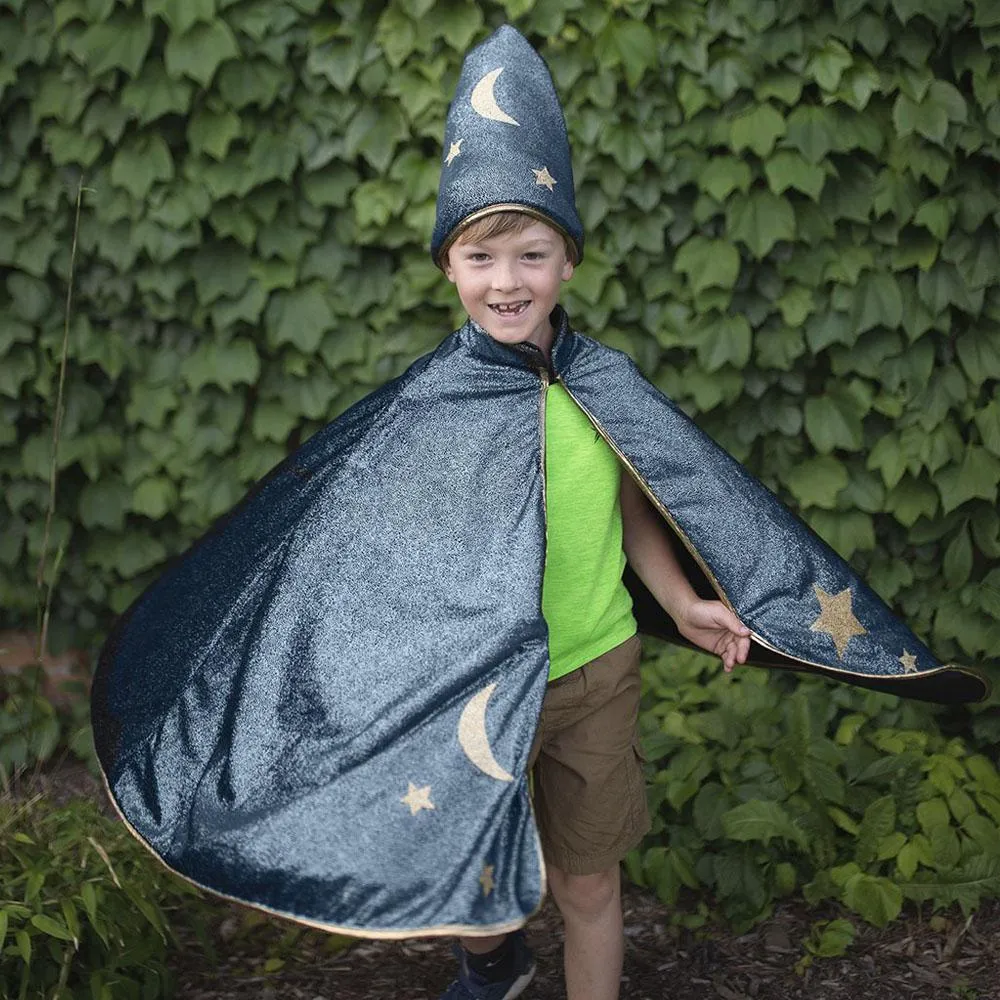 starry night wizard cape and hat set, 5-6 years