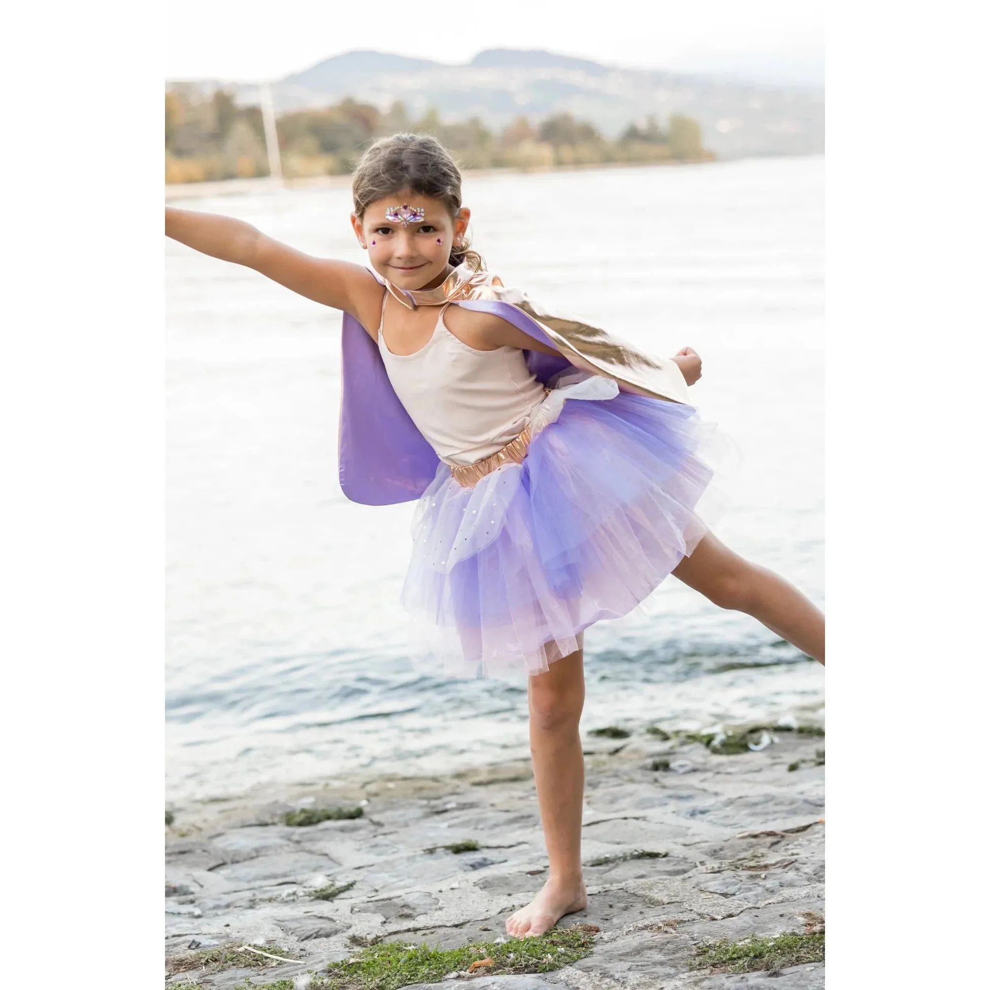 super duper tutu cape and mask metallic rose gold and lilac