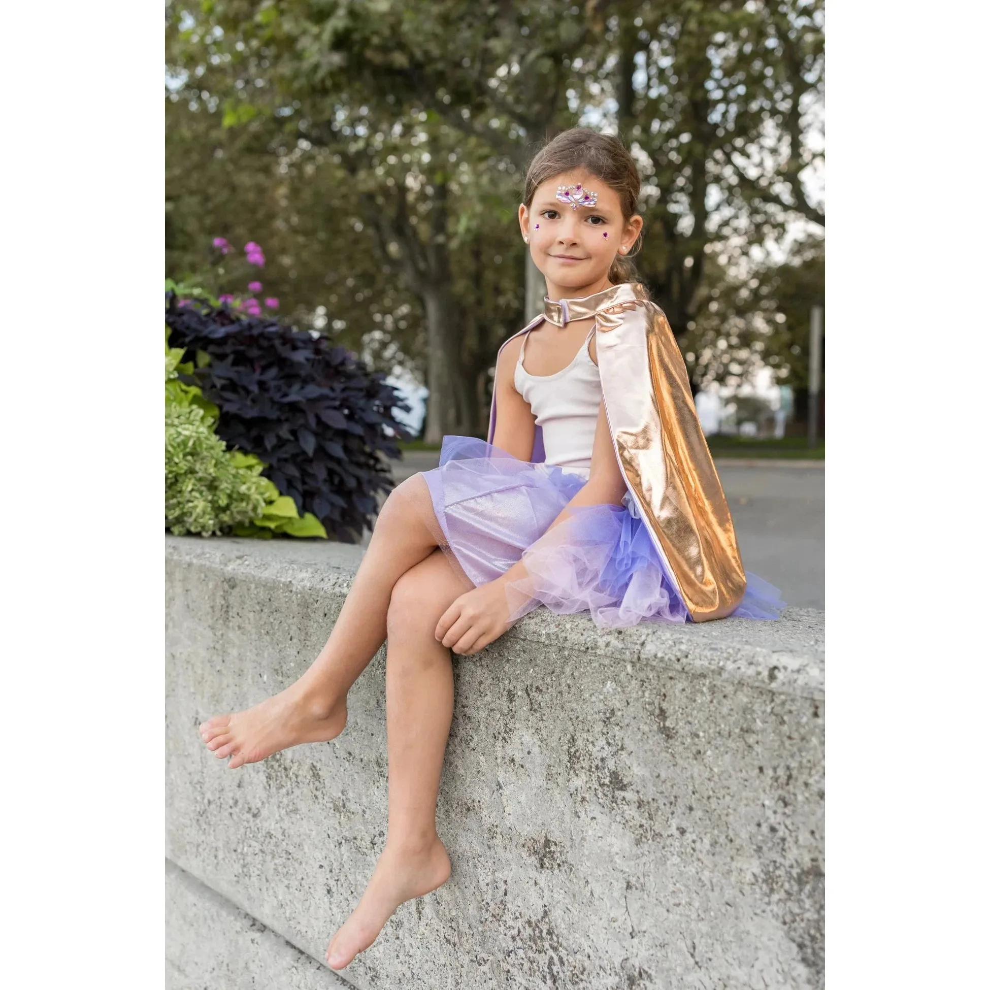 super duper tutu cape and mask metallic rose gold and lilac
