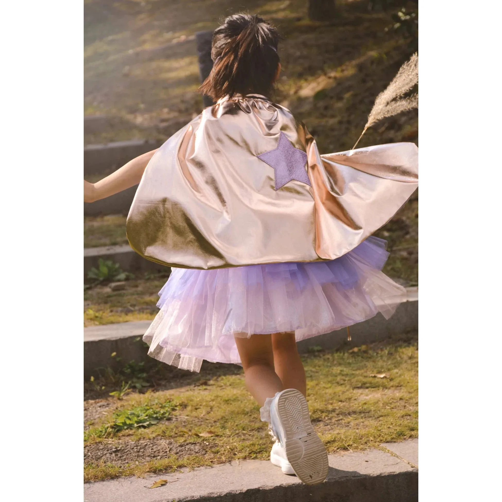 super duper tutu cape and mask metallic rose gold and lilac