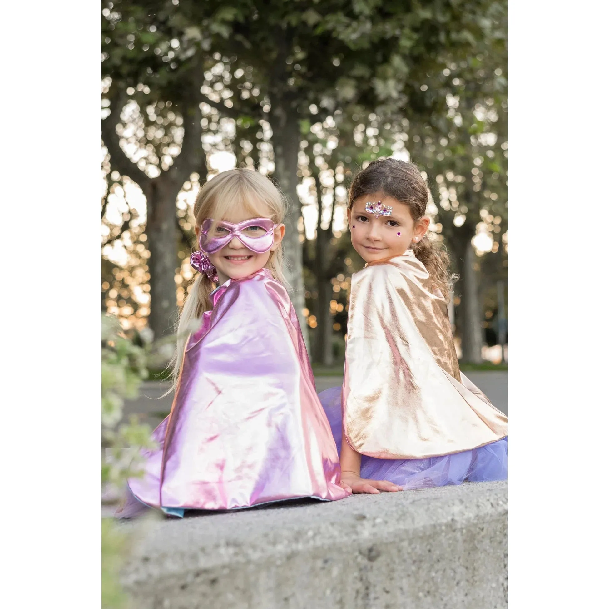 super duper tutu cape and mask metallic rose gold and lilac