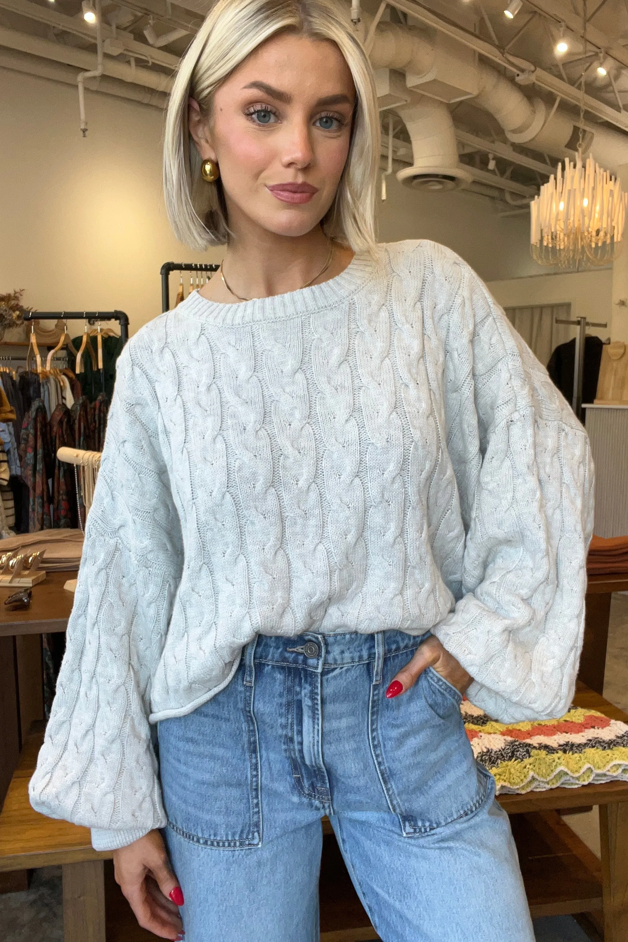 SYLVEN GREY CABLEKNIT SWEATER