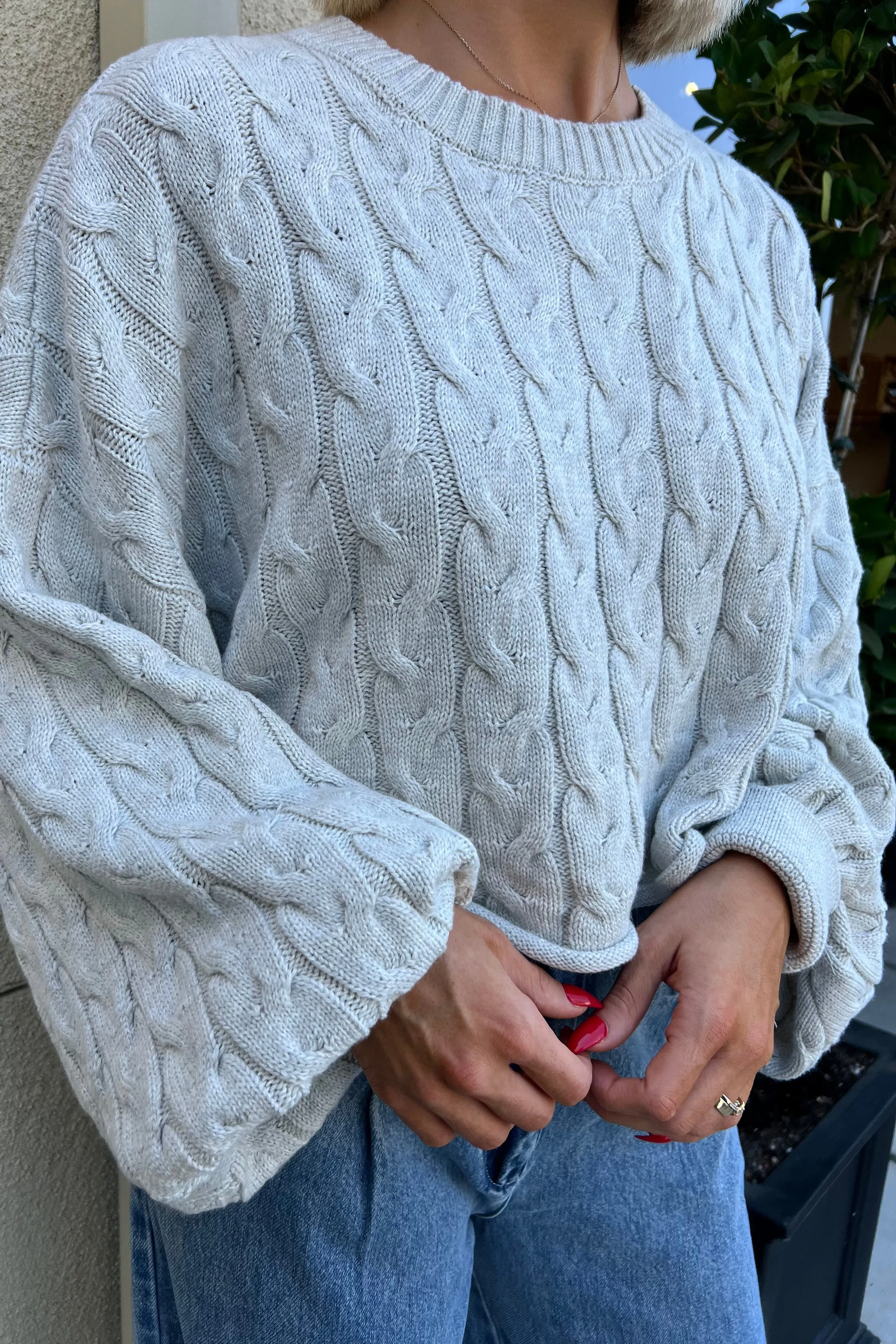 SYLVEN GREY CABLEKNIT SWEATER