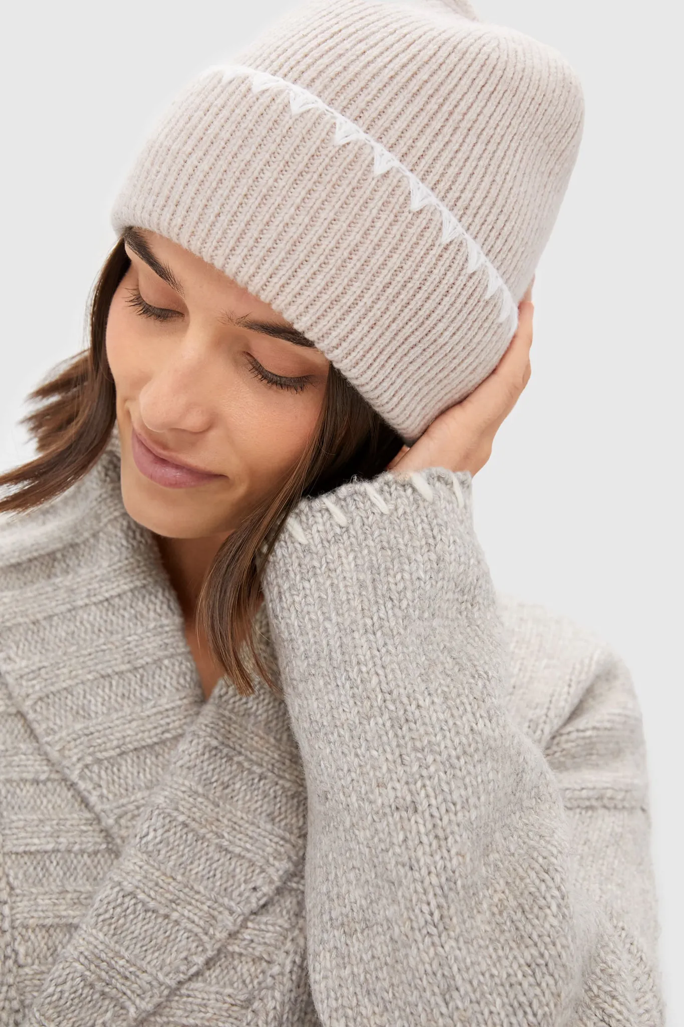 Tan Blanket Stitch Winter Hat