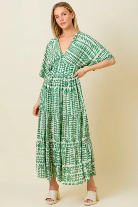 Teresa Short Sleeve Abstract Print Maxi Dress Green