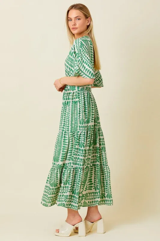 Teresa Short Sleeve Abstract Print Maxi Dress Green