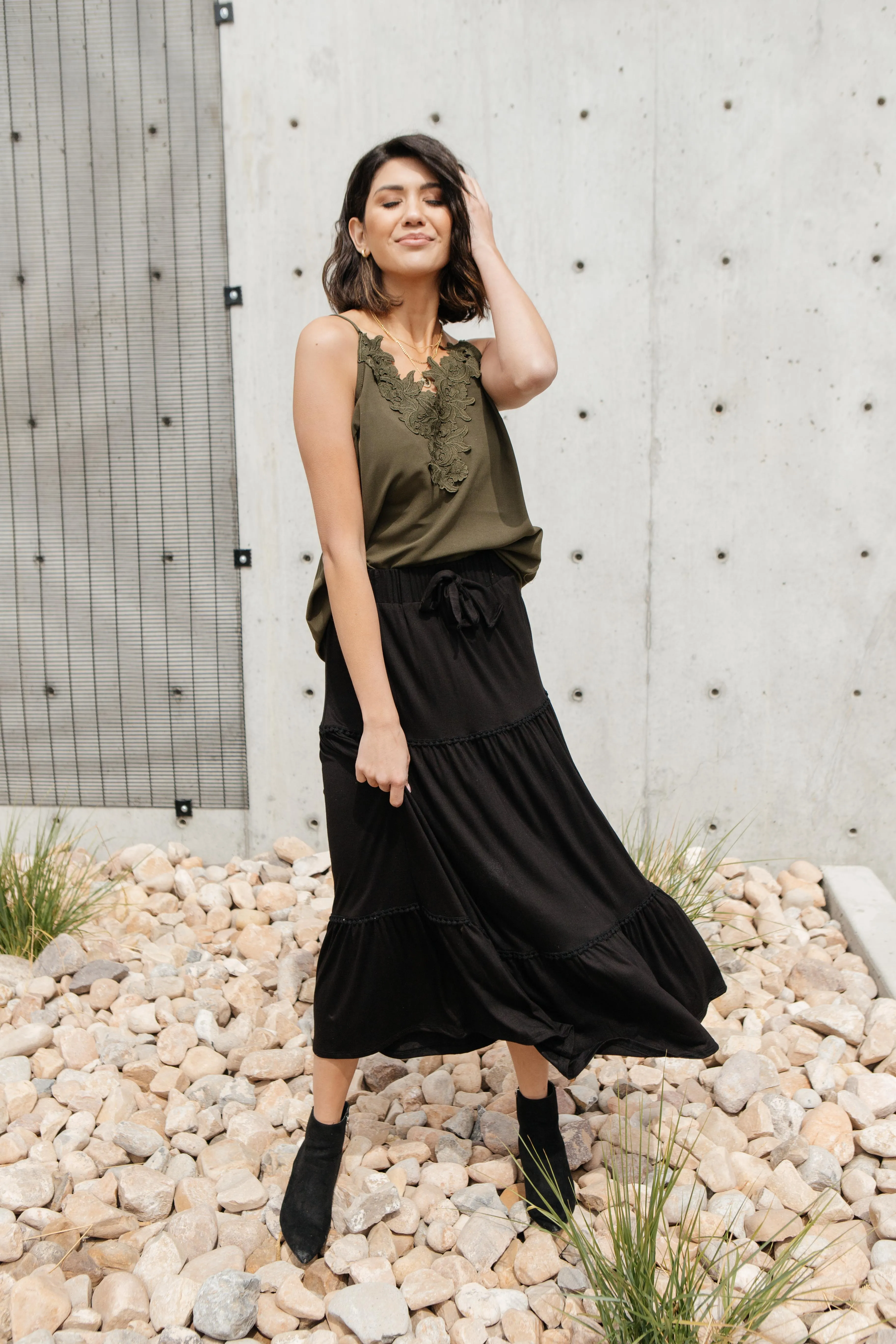 Tiered & Tied Skirt In Black - On Hand