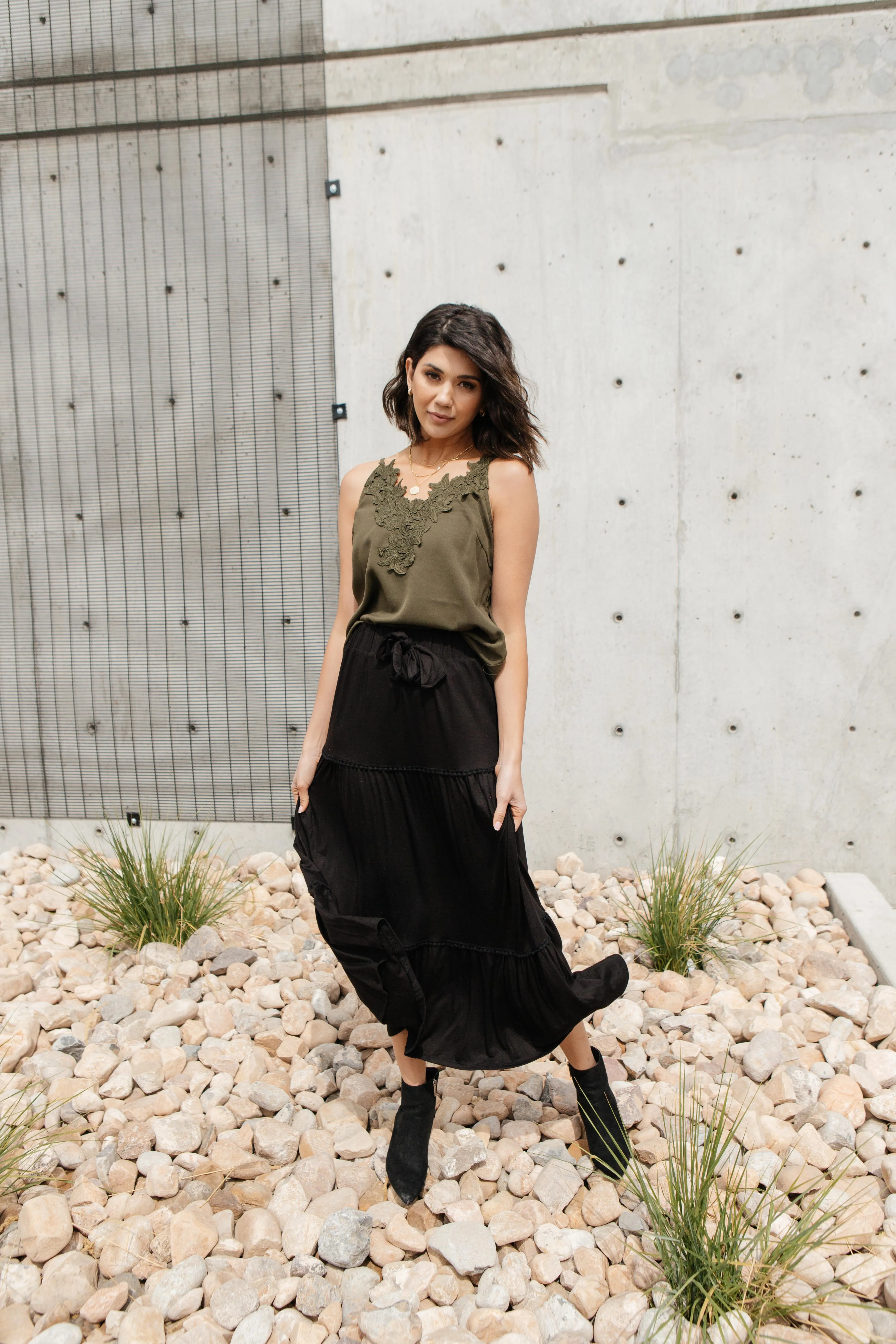 Tiered & Tied Skirt In Black - On Hand