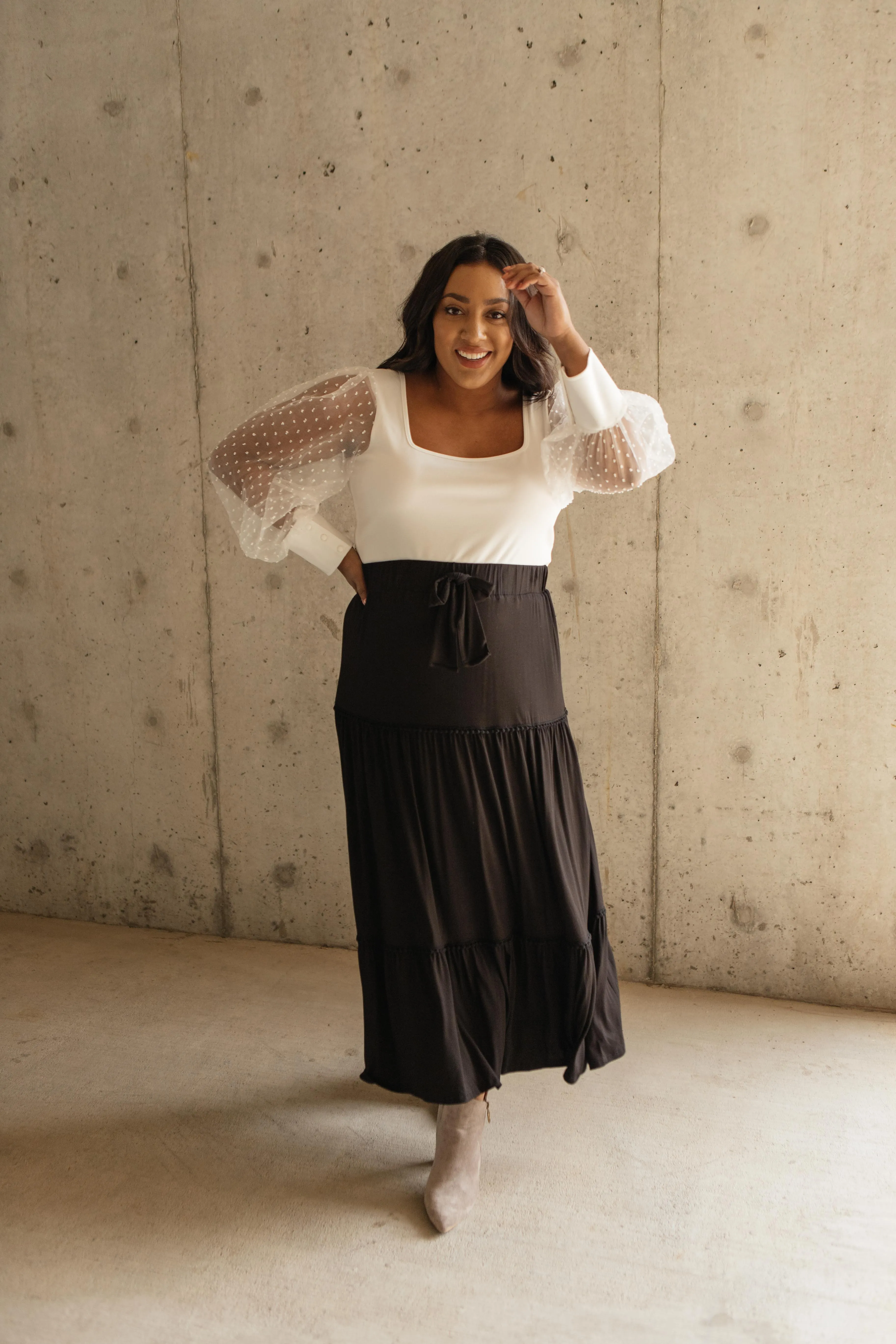 Tiered & Tied Skirt In Black - On Hand