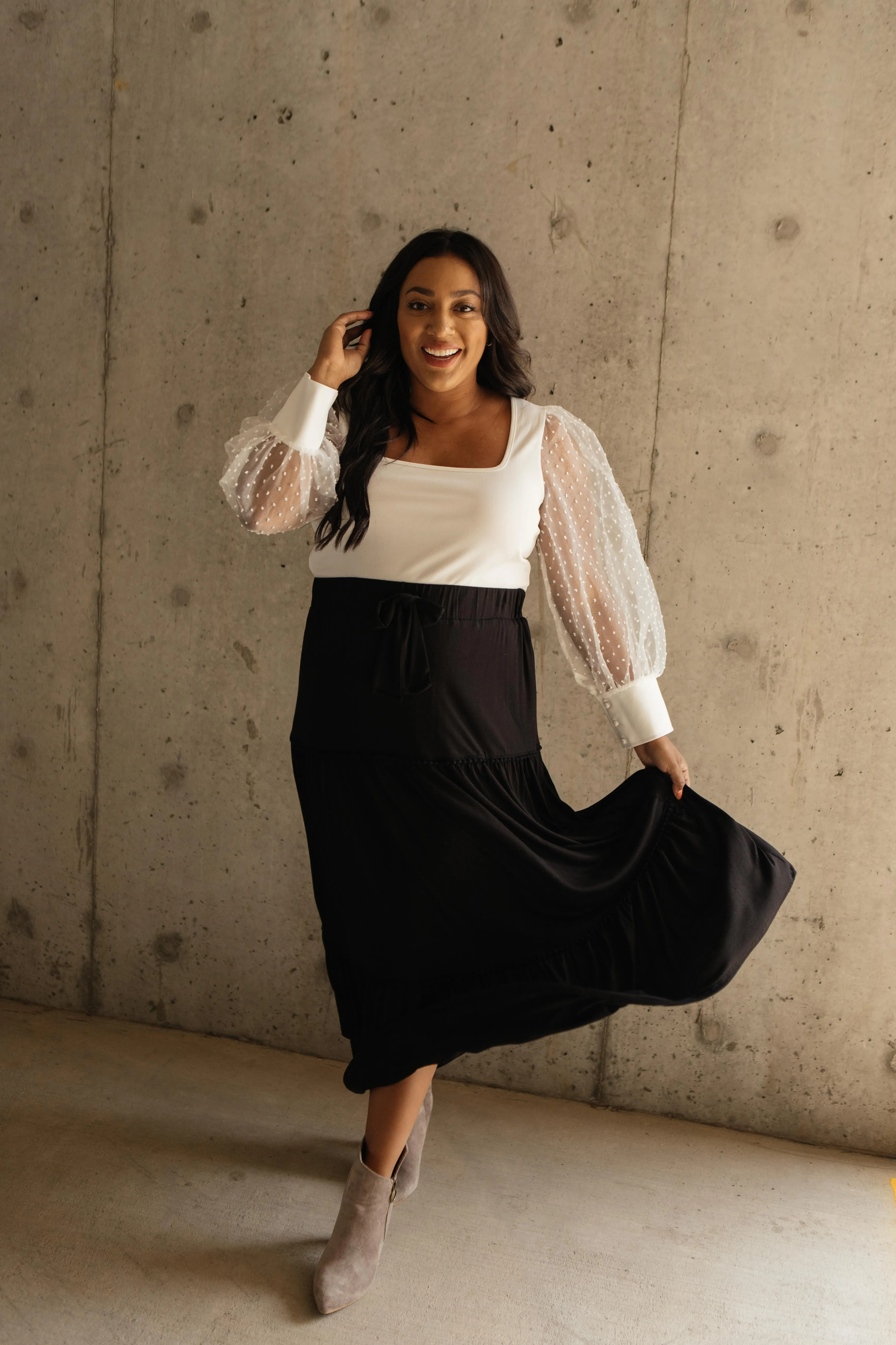 Tiered & Tied Skirt In Black - On Hand