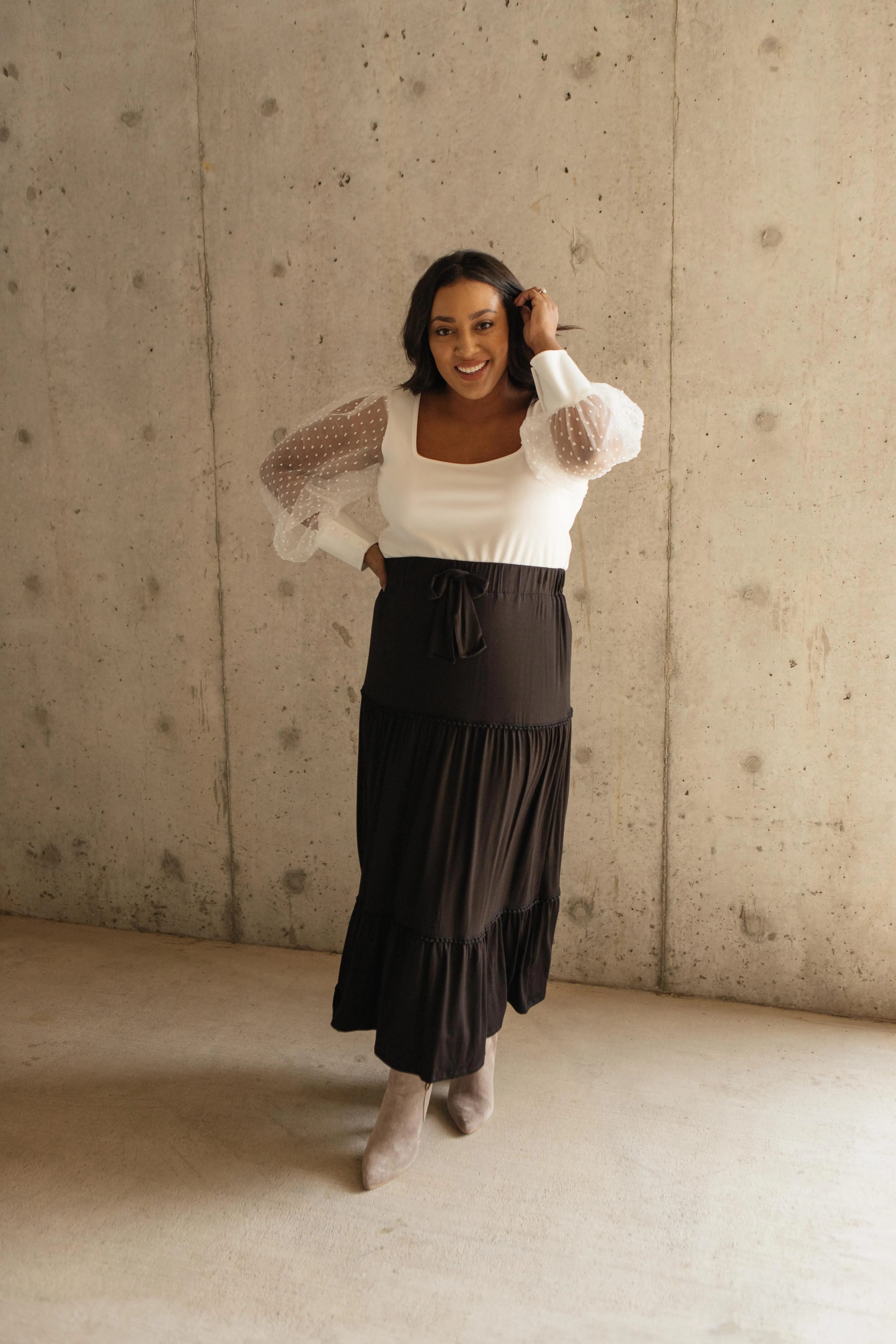 Tiered & Tied Skirt In Black - On Hand