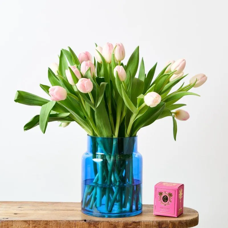 Tulips in Blue Vase