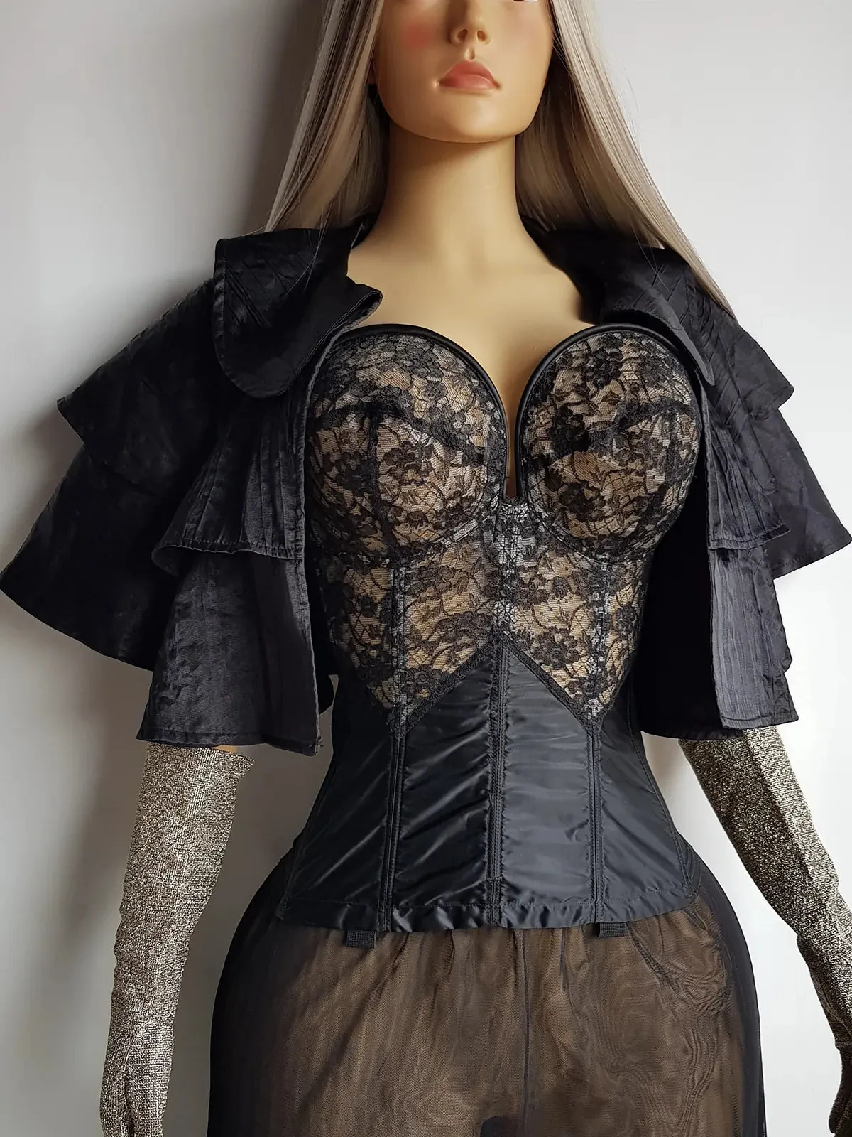 Vintage Dramatic Black Multi-Tiered Open Cape with Collar - Flouncy and Romantic - Light & Flowy