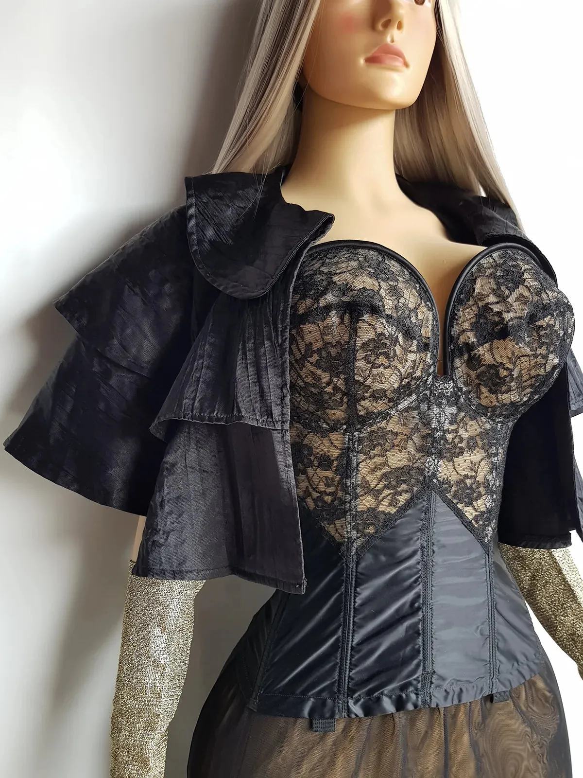 Vintage Dramatic Black Multi-Tiered Open Cape with Collar - Flouncy and Romantic - Light & Flowy