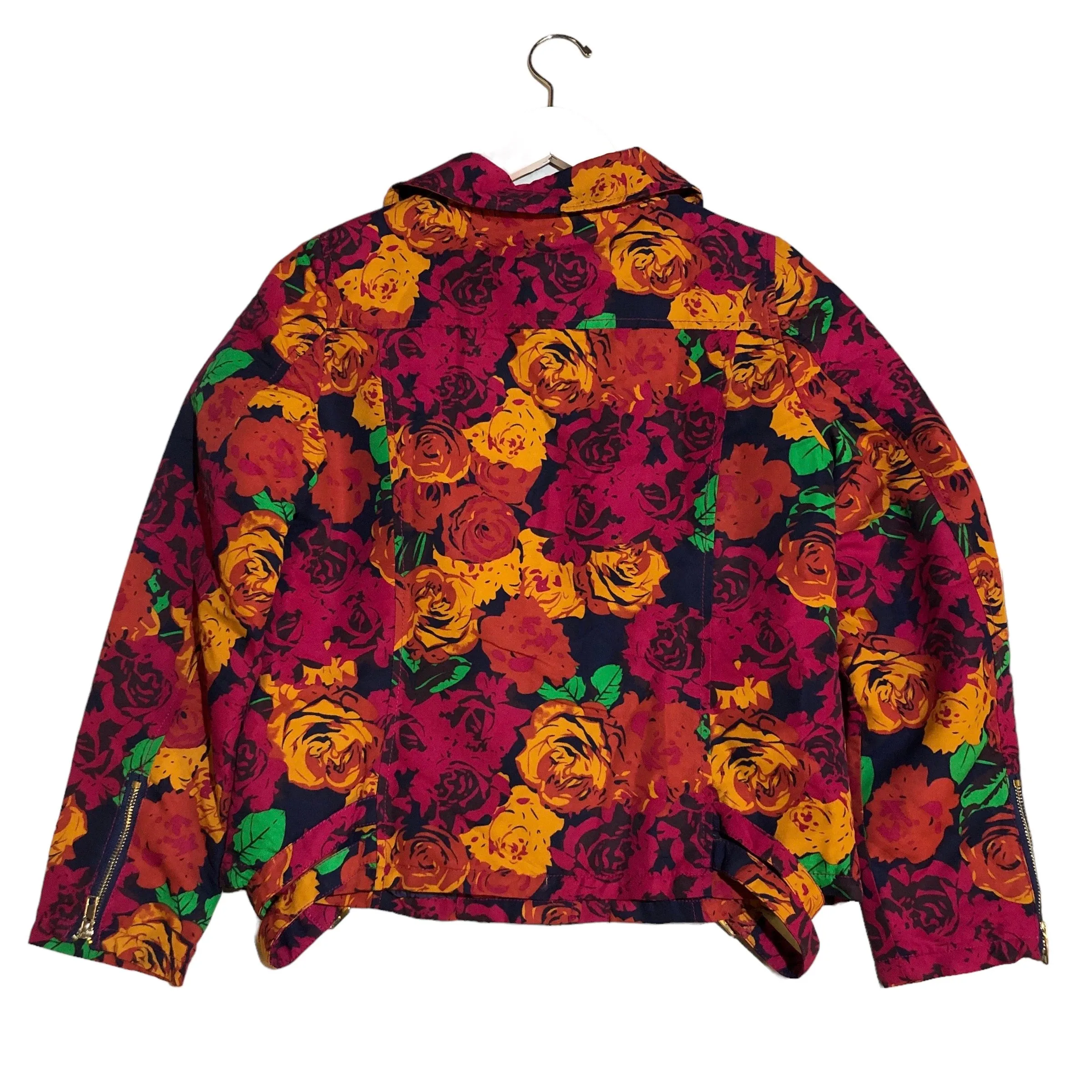 Vintage Rose Print Biker Jacket
