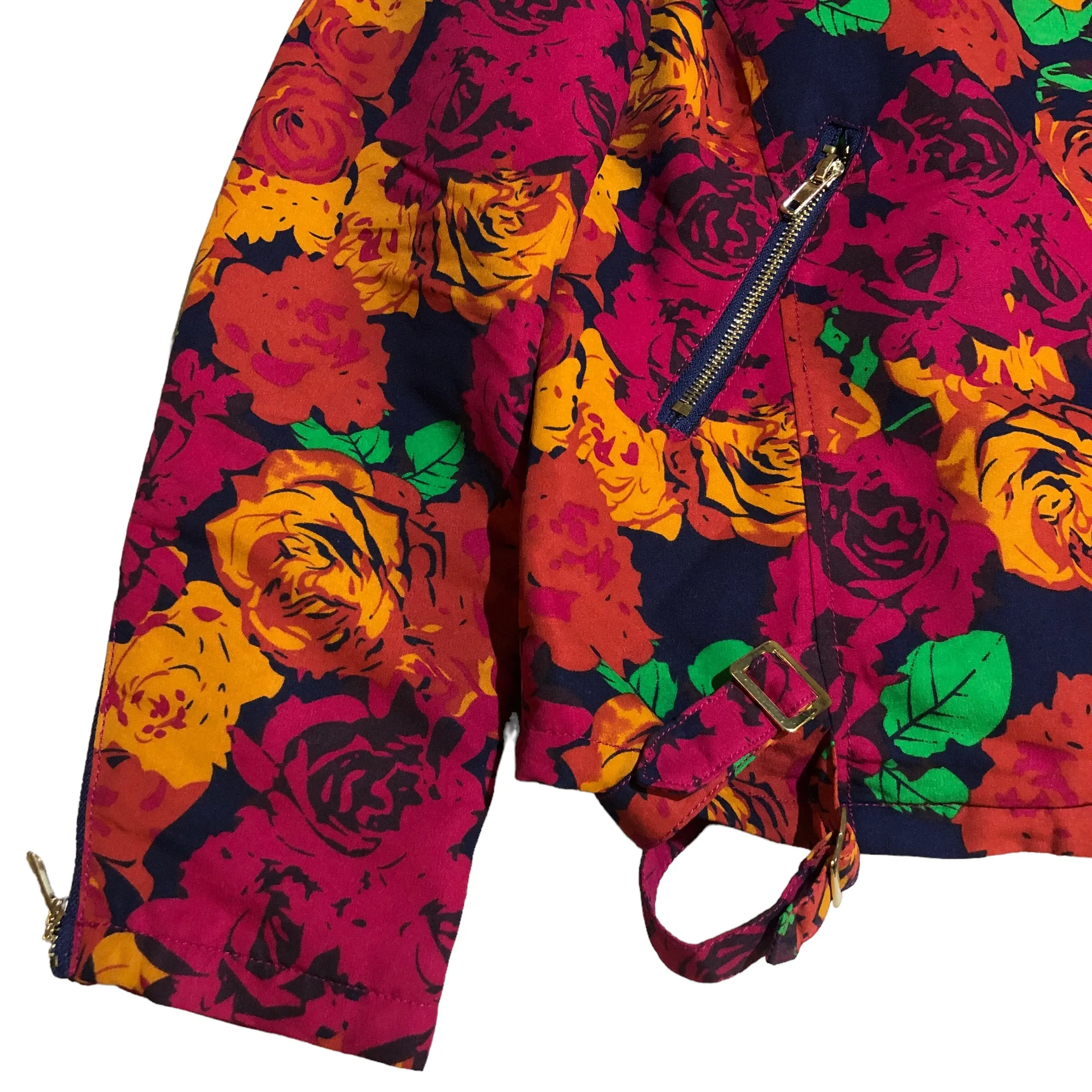 Vintage Rose Print Biker Jacket
