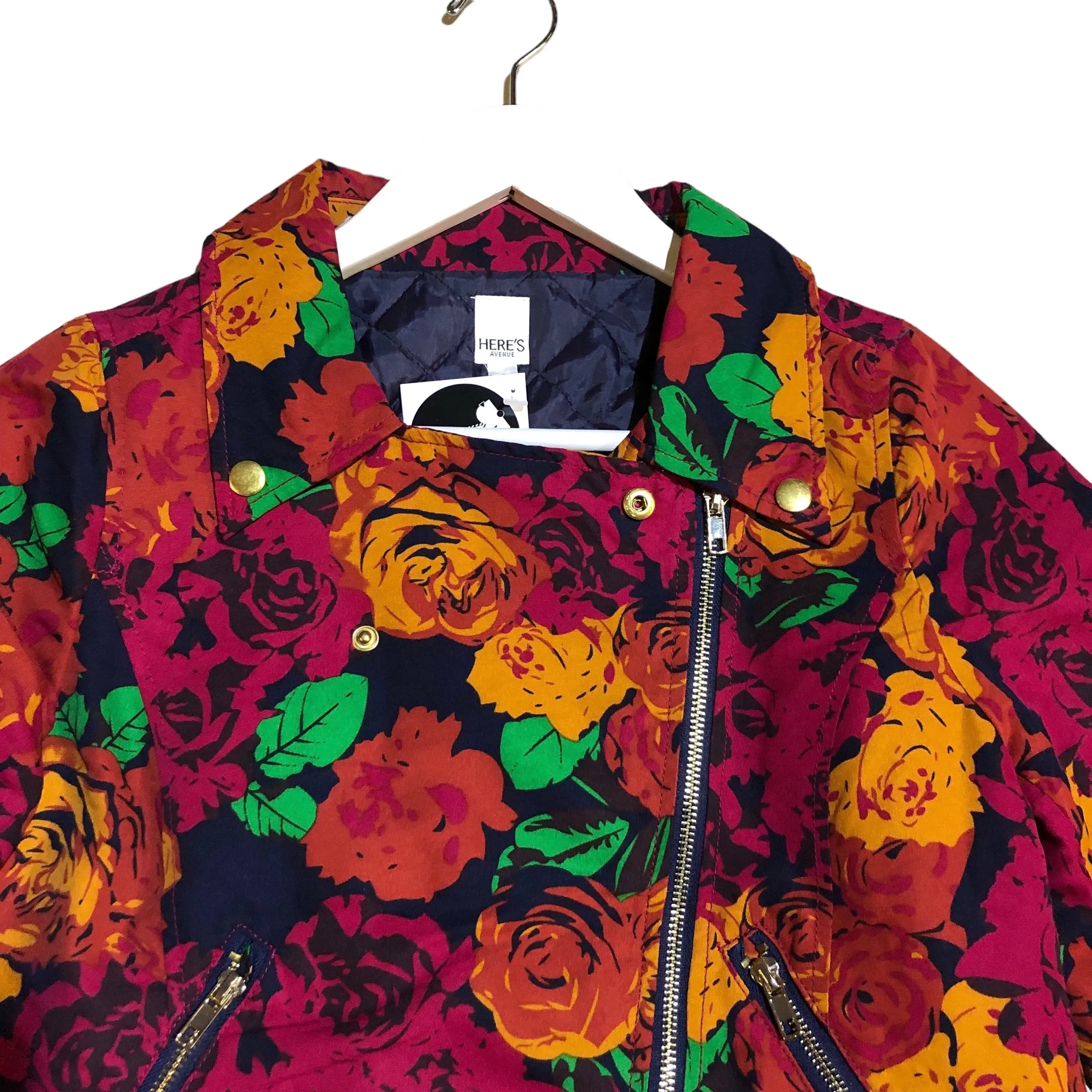 Vintage Rose Print Biker Jacket