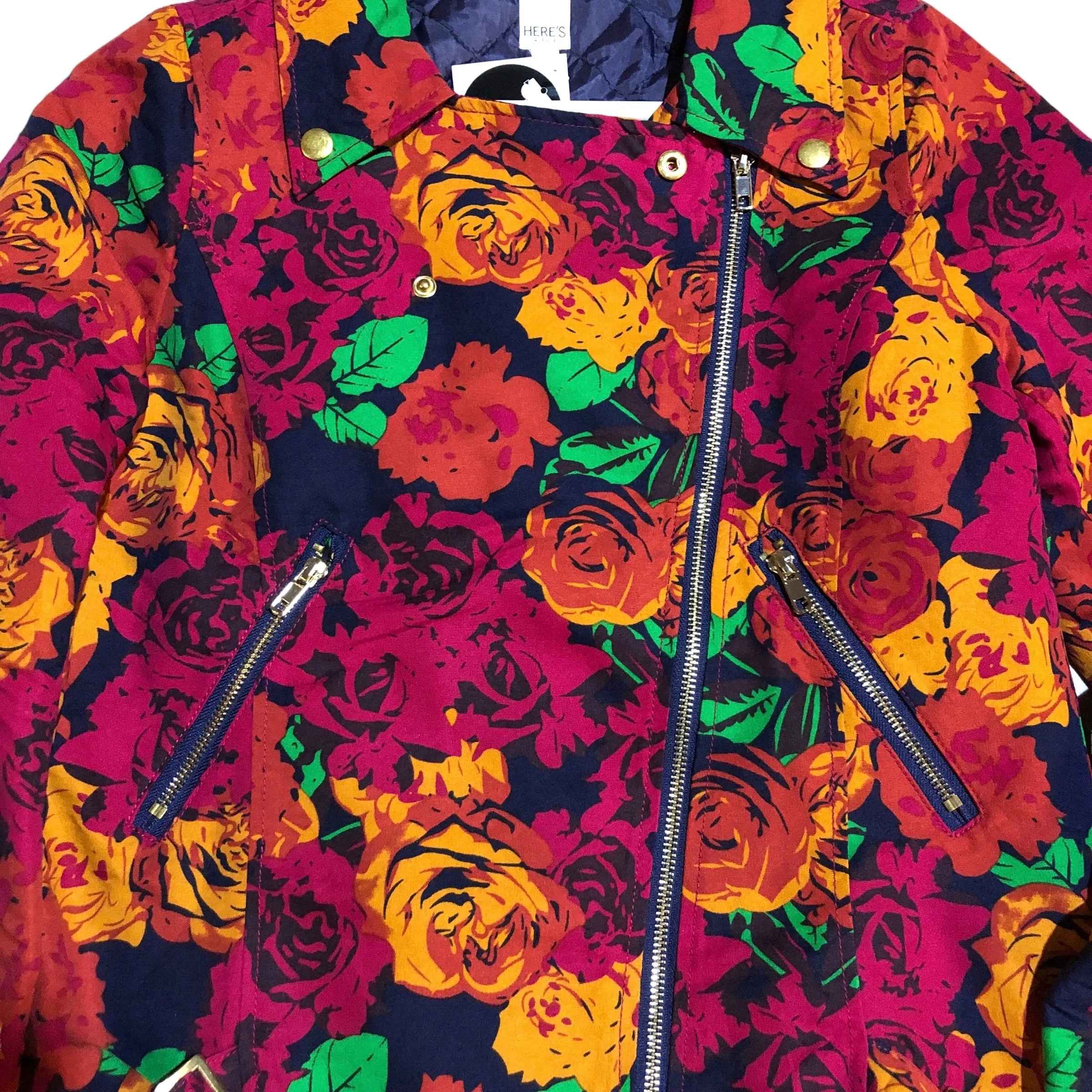Vintage Rose Print Biker Jacket