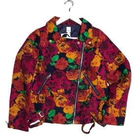 Vintage Rose Print Biker Jacket