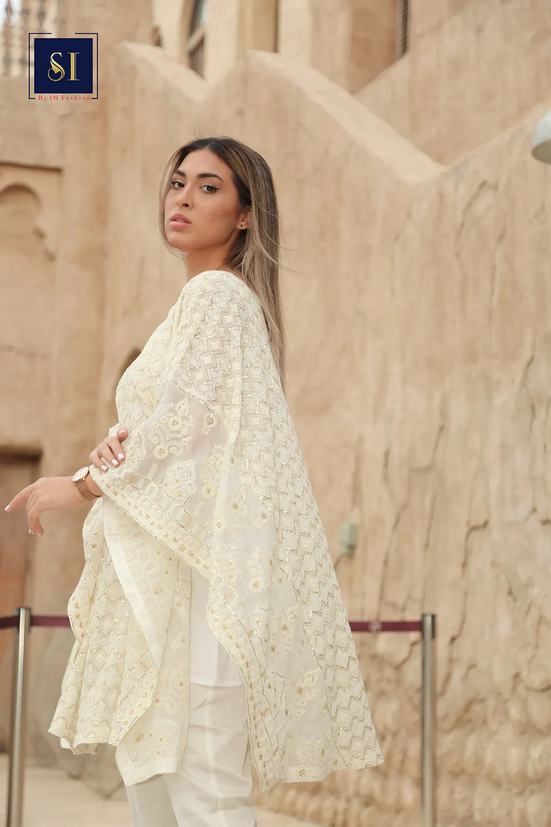 White and Gold party wear cape
