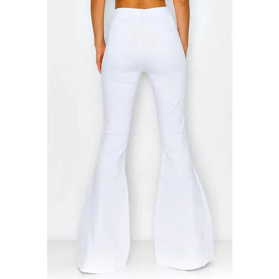 White Distressed High Waist Bell Pants Plus sz