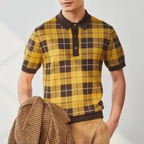 Wiaofellas  -  Mens Plaid Contrast Color Knitted Polo Shirt Casual Business Breathable Versatile Simple And Comfortable Tops Men Summer