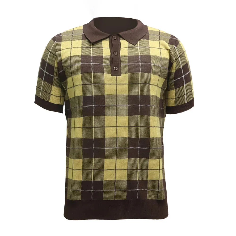 Wiaofellas  -  Mens Plaid Contrast Color Knitted Polo Shirt Casual Business Breathable Versatile Simple And Comfortable Tops Men Summer