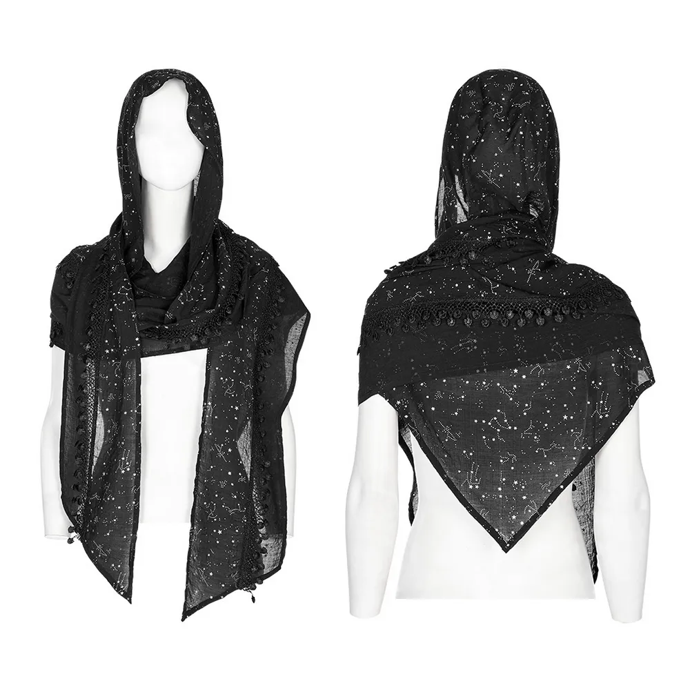 Women's Black Starry Night Constellation Hooded Cape